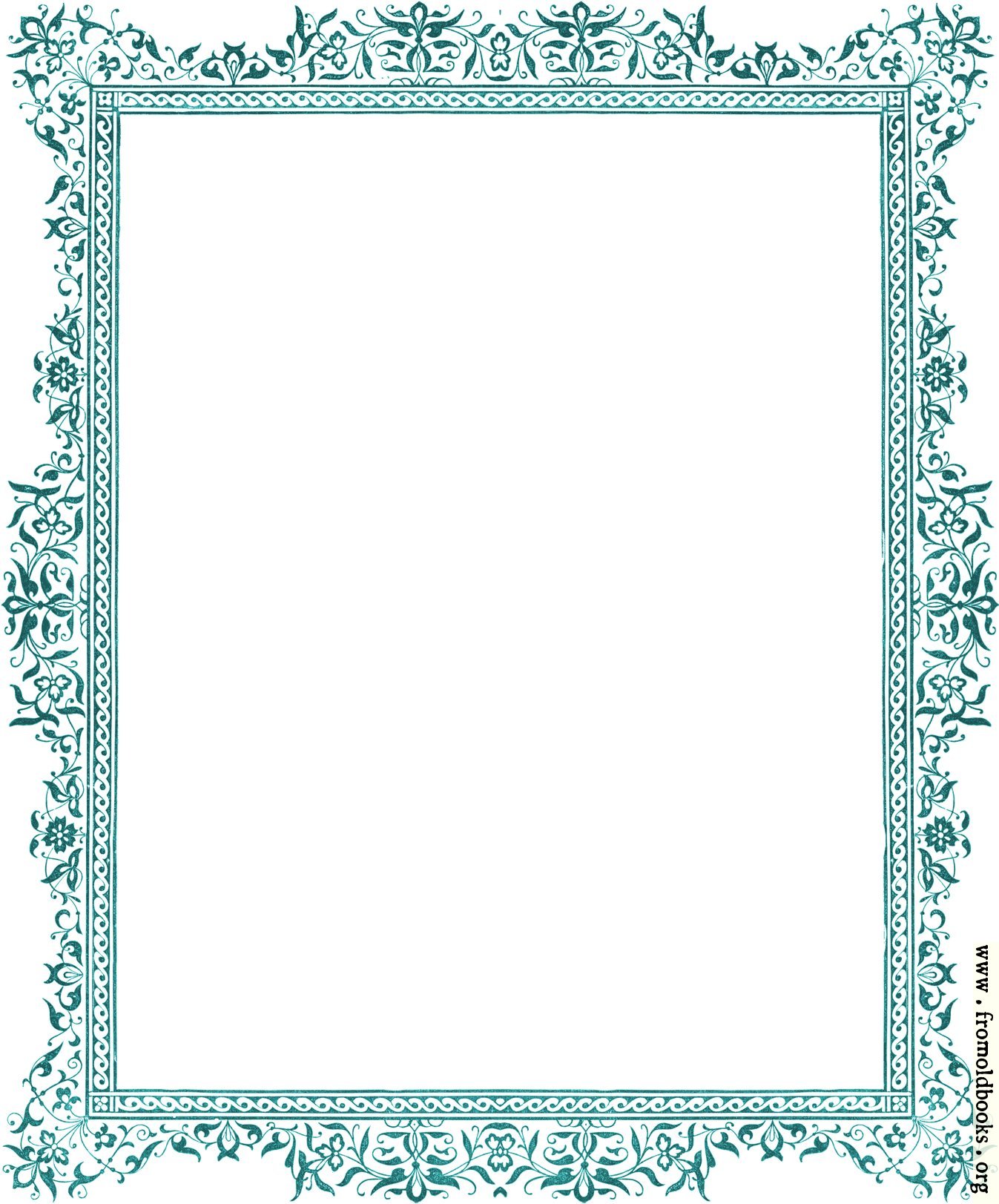 Decorative clip-art Victorian border, antique green [image 1347x1623