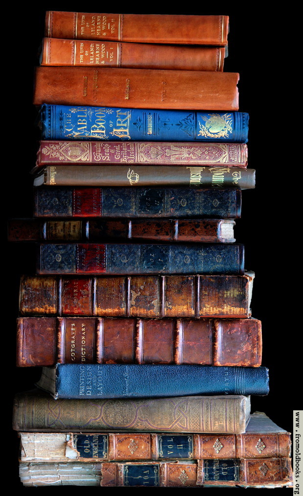 Stack of old books, dark background