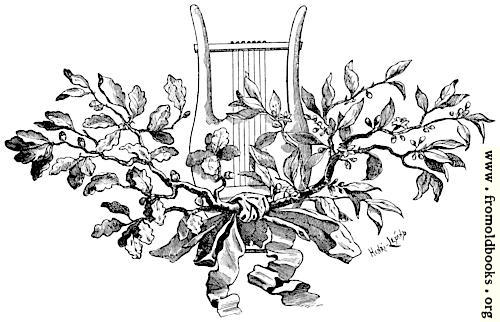 [Picture: Tailpiece ornament - Harp with oak leaves and mistletoe]