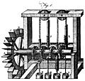 [Picture: Plate XCIX.—Hydrostatics.—Fig. 1. A quadruple pump-mill for raising water.]