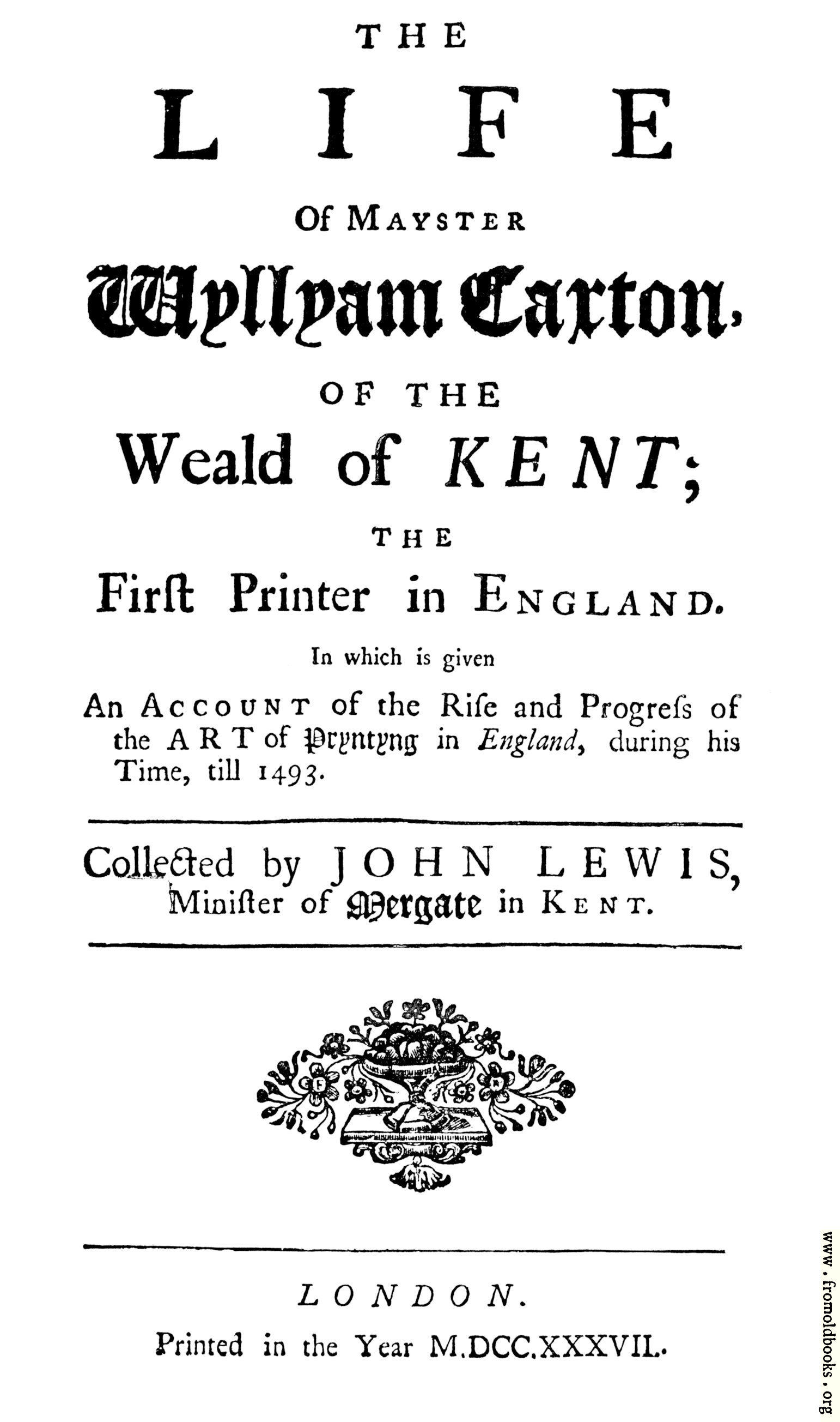 [Picture: Title page from Lewis’ Life of William Caxton]