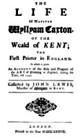 Title page from Lewis’ Life of William Caxton