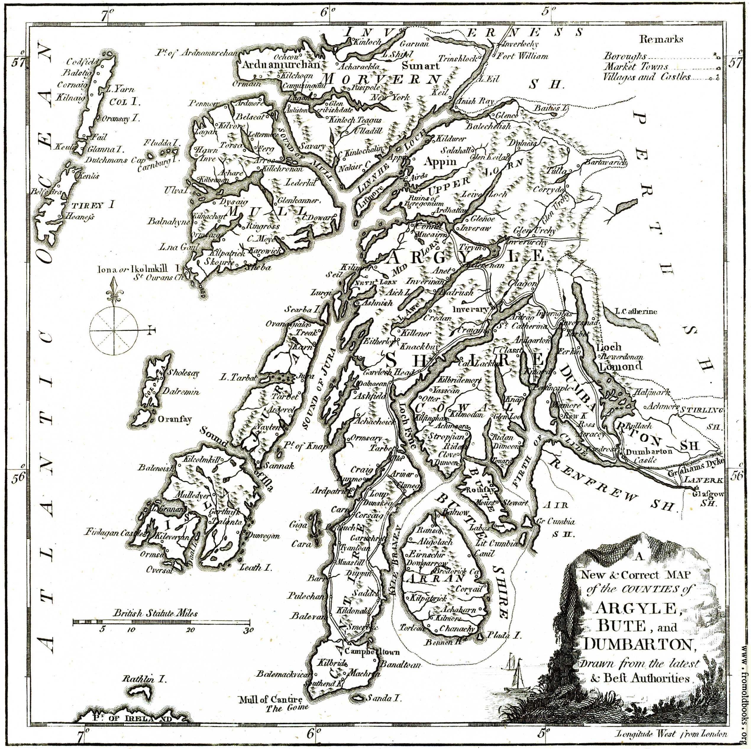 23x15ins repro map A Hogg 58x39cm Argyll Bute Dumbarton & Western Isles 1786 
