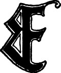 Calligraphic letter âEâ in 15th century gothic style