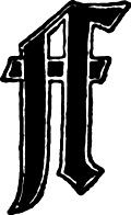 Calligraphic letter âFâ in 15th century gothic style