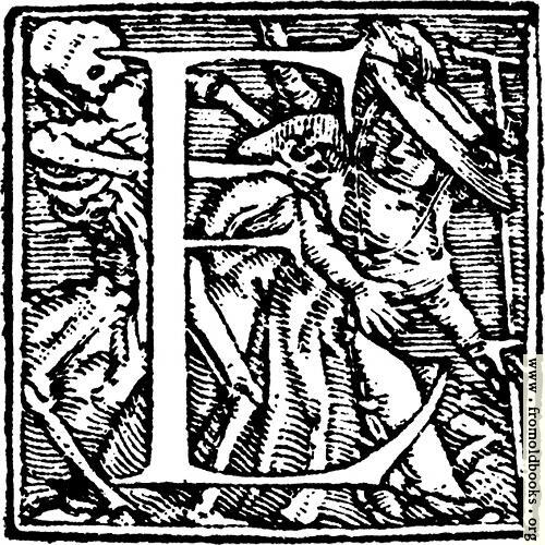 [Picture: 62e.—Initial capital letter “E” from Dance of Death Alphabet]