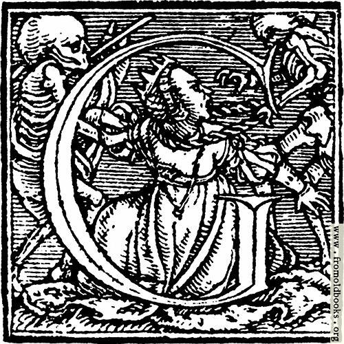 [Picture: 62g.—Initial capital letter “G” from Dance of Death Alphabet.]