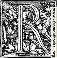 62r.—Initial capital letter “R” from Dance of Death Alphabet.