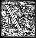 [Picture: 62v.—Initial capital letter “U” from Dance of Death Alphabet]