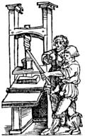 [Picture: Printing press, detail from border]