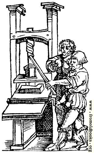 [Picture: Printing press, detail from border]