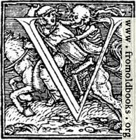 [picture: 62v.---Initial capital letter ``U'' from Dance of Death Alphabet]