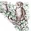 [Picture: Corner decoration: brown owl with green leaves and tree]