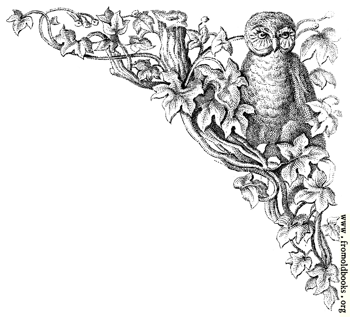 [Picture: Corner decoration: Owl with leaves and tree]