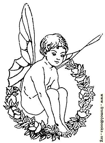 [Picture: Winged fairy boy sitting in wreath]