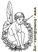 Winged fairy boy sitting in wreath