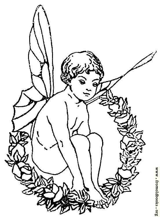 [Picture: Winged fairy boy sitting in wreath]