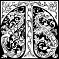 [Picture: Decorative Initial T With Dragons (Borderless Version)]