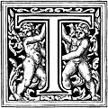 Initial letter T with cherubs