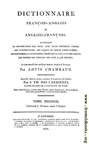 [Picture: Title Page, Chambaud’s Dictionary]