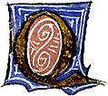 [Picture: calligraphy: mediaeval decorative letter “Q”]