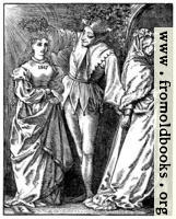 [picture: The Old year and the New: the jester crowns the new year as a young woman, and ushers out the old year, an old woman.]