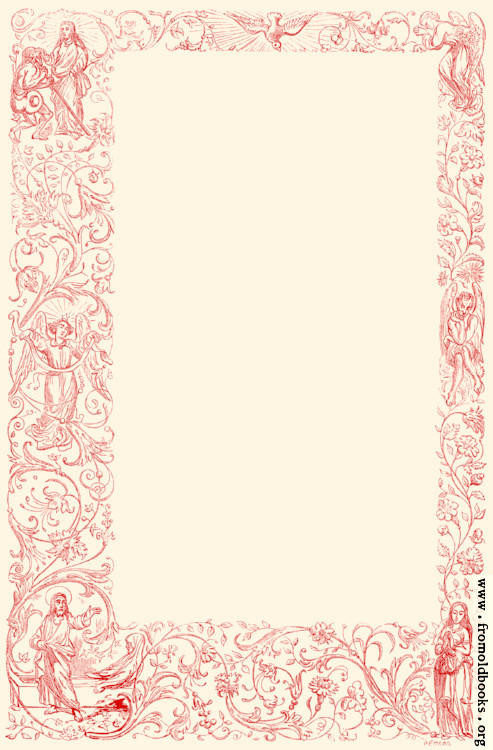 [Picture: Full-page ornate decorative border with Christian figures]
