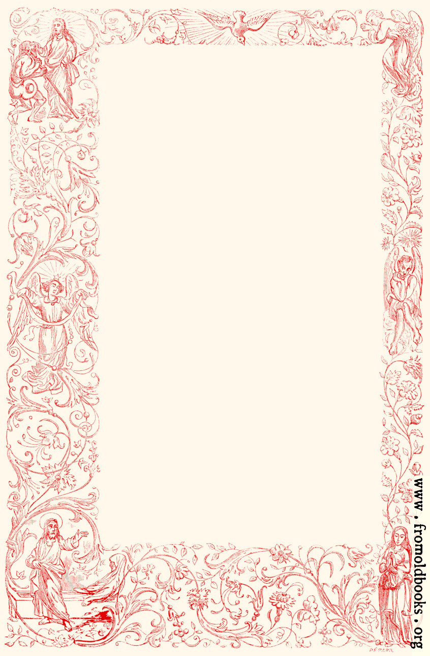 [Picture: Full-page ornate decorative border with Christian figures]