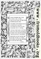 Border of women gathering rosebuds with poem