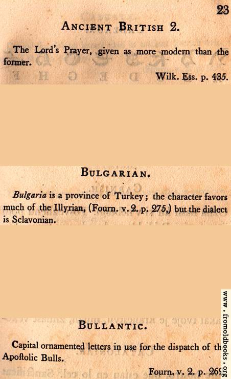 [Picture: Page 23: Ancient British 2; Bulgarian; Bullantic (English description)]