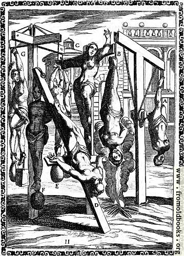 [Picture: 1.—Martyrs suspended by one or both feet, by the arms with heavy weights attached to the feet; crucified; Christian women hung up by the hair]