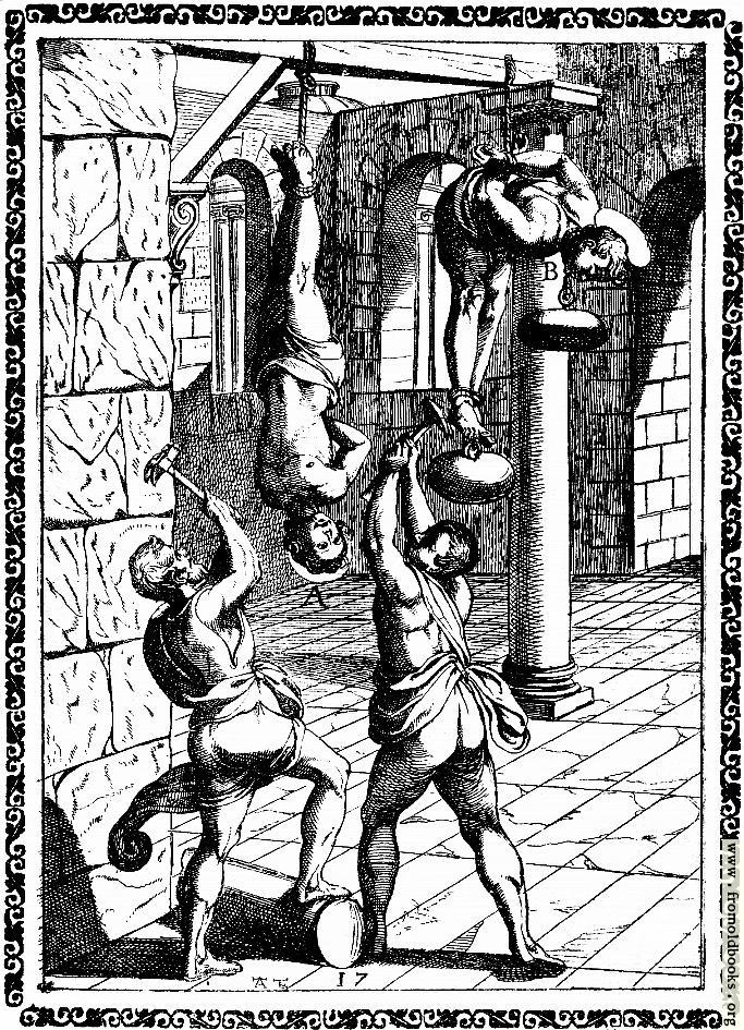 [Picture: 4.—Suspended by the feet, and the head beaten with hammers, etc.]