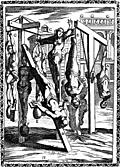1.âMartyrs suspended by one or both feet, by the arms with heavy weights attached to the feet; crucified; Christian women hung up by the hair