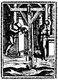 5.âSuspended with great weights on the shoulders, and a gag fixed in the mouth.