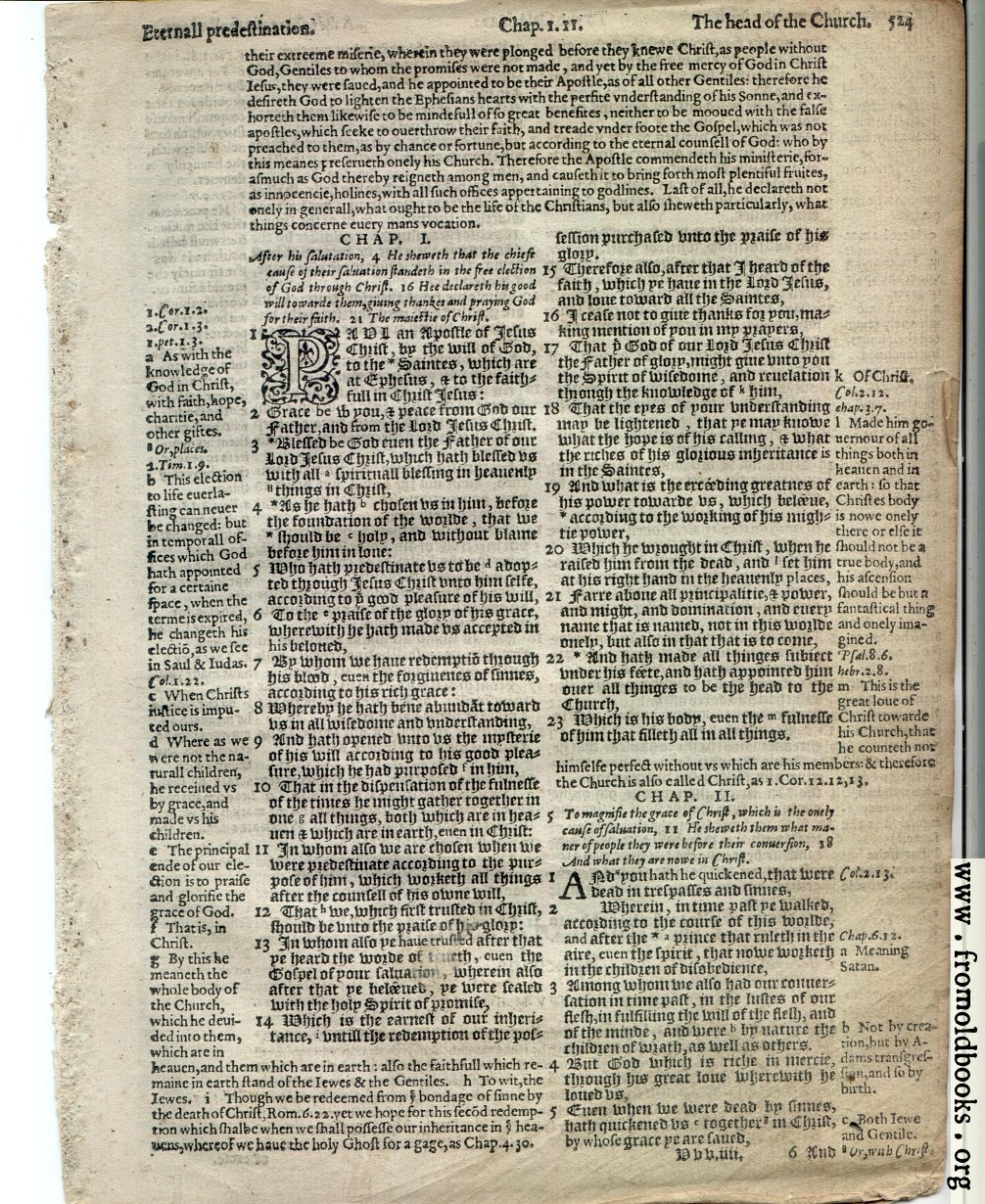 Ephesians chapters 1 and 2, with footnotes, from the Geneva Bible