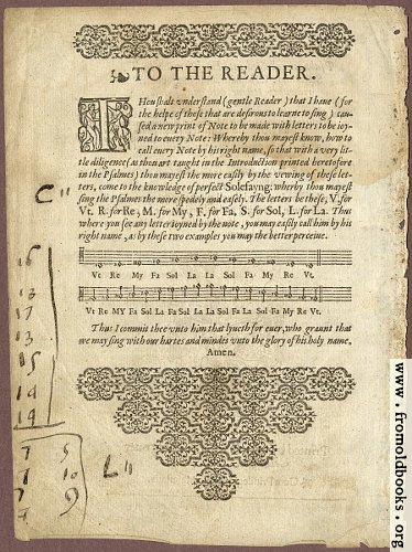 [Picture: To The Reader: guide to reading early modern music]