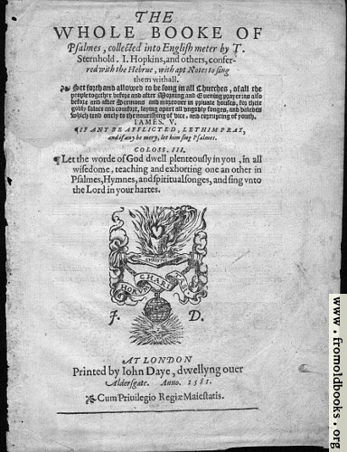 [Picture: Title page, The Whole Booke of Psalmes]