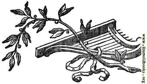 [Picture: Printer’s Ornament with harp and vine]