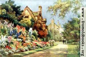 [Picture: The Cottages, Worcester College Gardens, Oxford, with flowers]