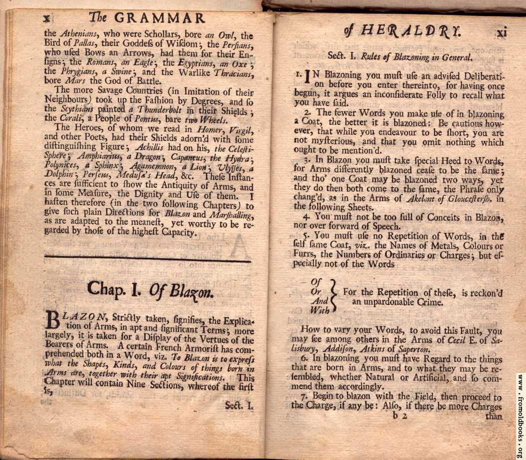 [Picture: Chapter I, <i>Of Blazon.</i>, Section I, Rules of Blazoning in General]