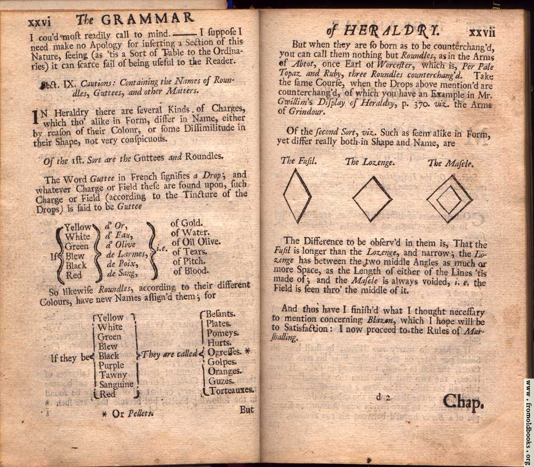 [Picture: Section IX. Cautions: Containing the Names of Roundles, Guttees, and other Matters]