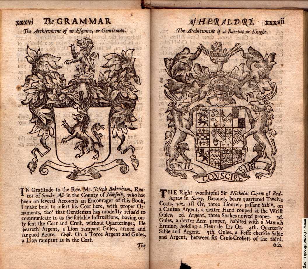 [Picture: Examples: Rev. Mr. Joseph Bokenham. Rector of Stoake Ash in the County of Norfolk; The Right worshipful Sir Nicholas Carew of Bedington in Surry, Baronet.]