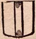 [shield with wide vertical bar centred, top to bottom, with shading at top and bottom and a shadow to the right]