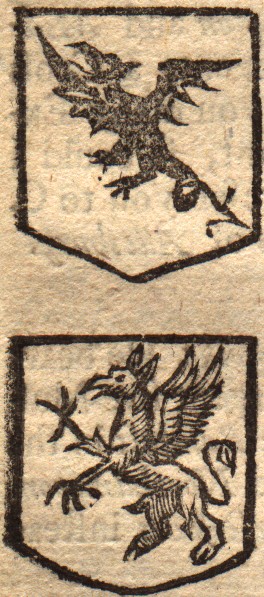 Scanned image of a dragon and a griffin (gryphon) from a 17th century book on heraldry I own.
