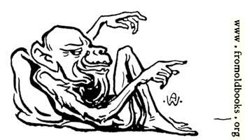 An imp or devil or demon laughing and pointing