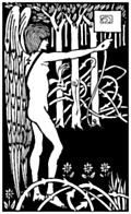 Art Nouveau Nude Archer in Forest