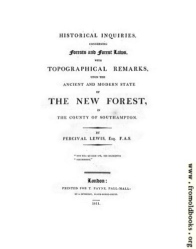 [Picture: Title Page (Laws... of the New Forest)]