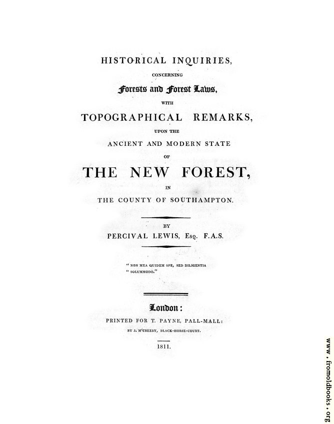 [Picture: Title Page (Laws... of the New Forest)]