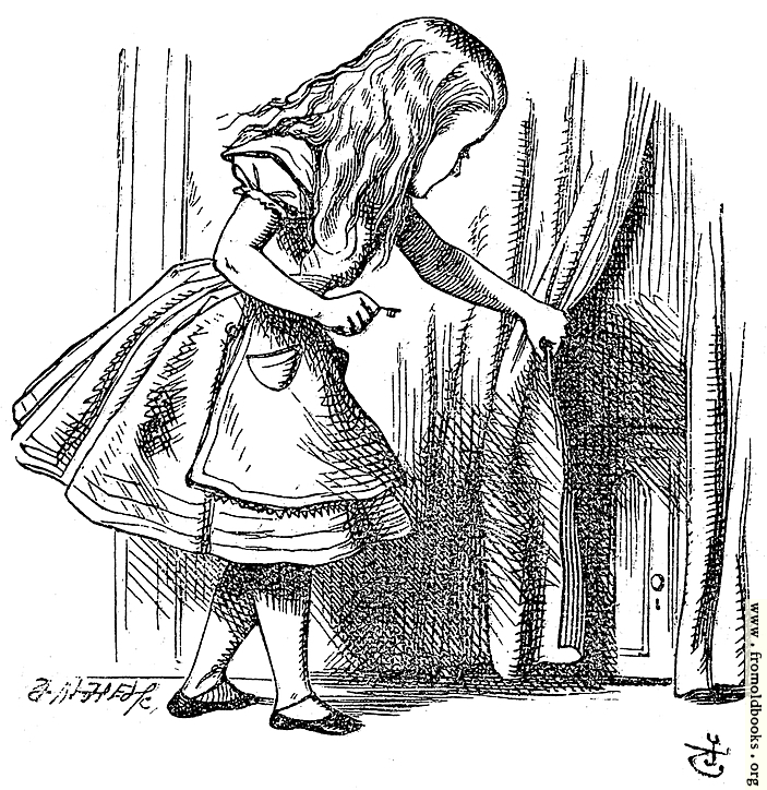 [Picture: Alice Looking for the Door]