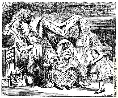 [Picture: Cook, Duchess, Cheshire Cat, Baby, and Alice]